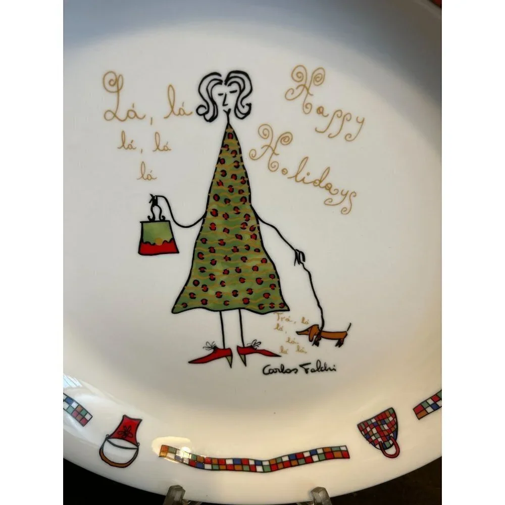 Carlos Falchi Christmas Plate Ceramic White 12